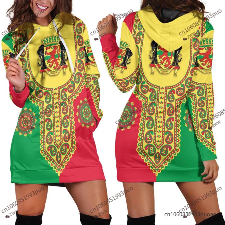 Democratic Republic of Congo Flag Tribal Vintage 3D Printed Harajuku Crew Neck Slim Casual Long Sleeve Funny Ladies Hoodie Dress 240701
