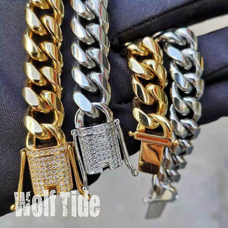 Hip Hop Rapper Bracelets Jewelry punk rock party 12mm Round Cuban Chain link Bracelet AAA Rhinestones CZ Box Lock Bling Iced Out gifts Mens and women 