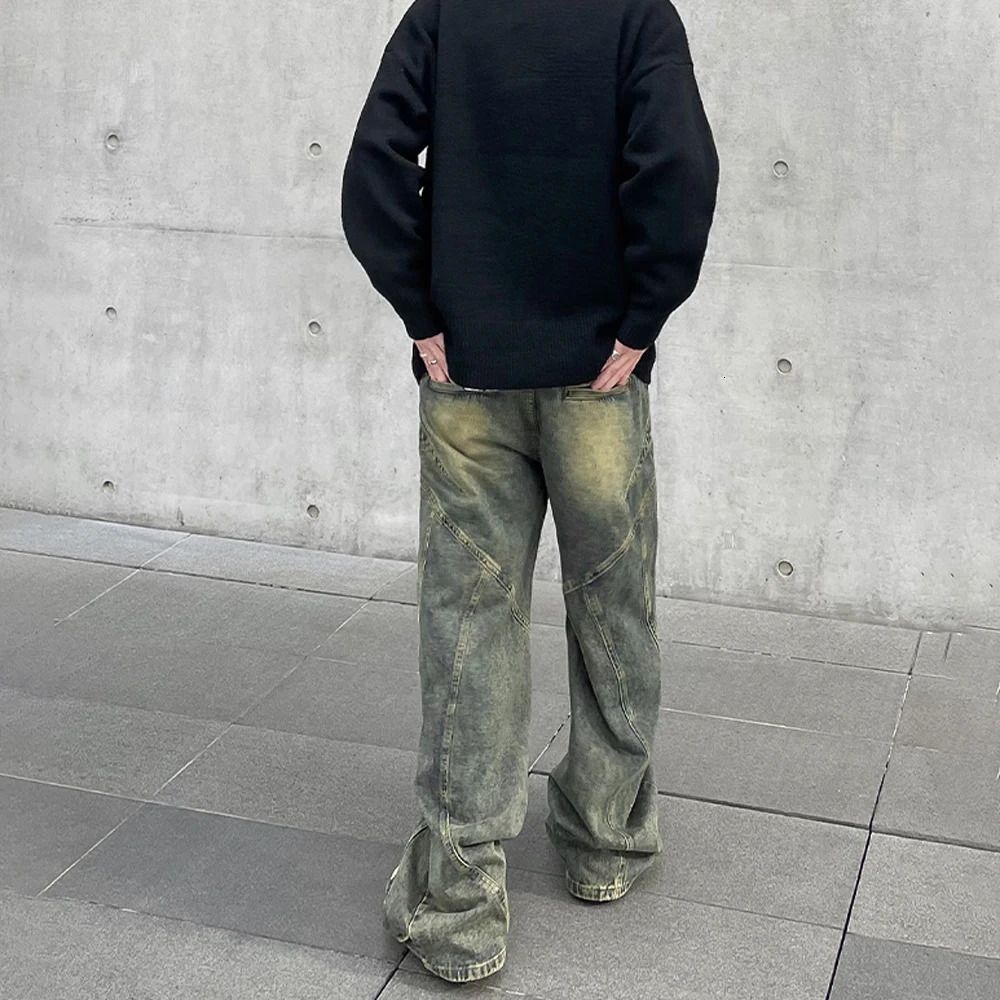 Vintage Flared Jeans Men Wide Leg Baggy Trousers Autumn Streetwear Fashion Distressed Original Street Y2k Denim Pants Winter 240701