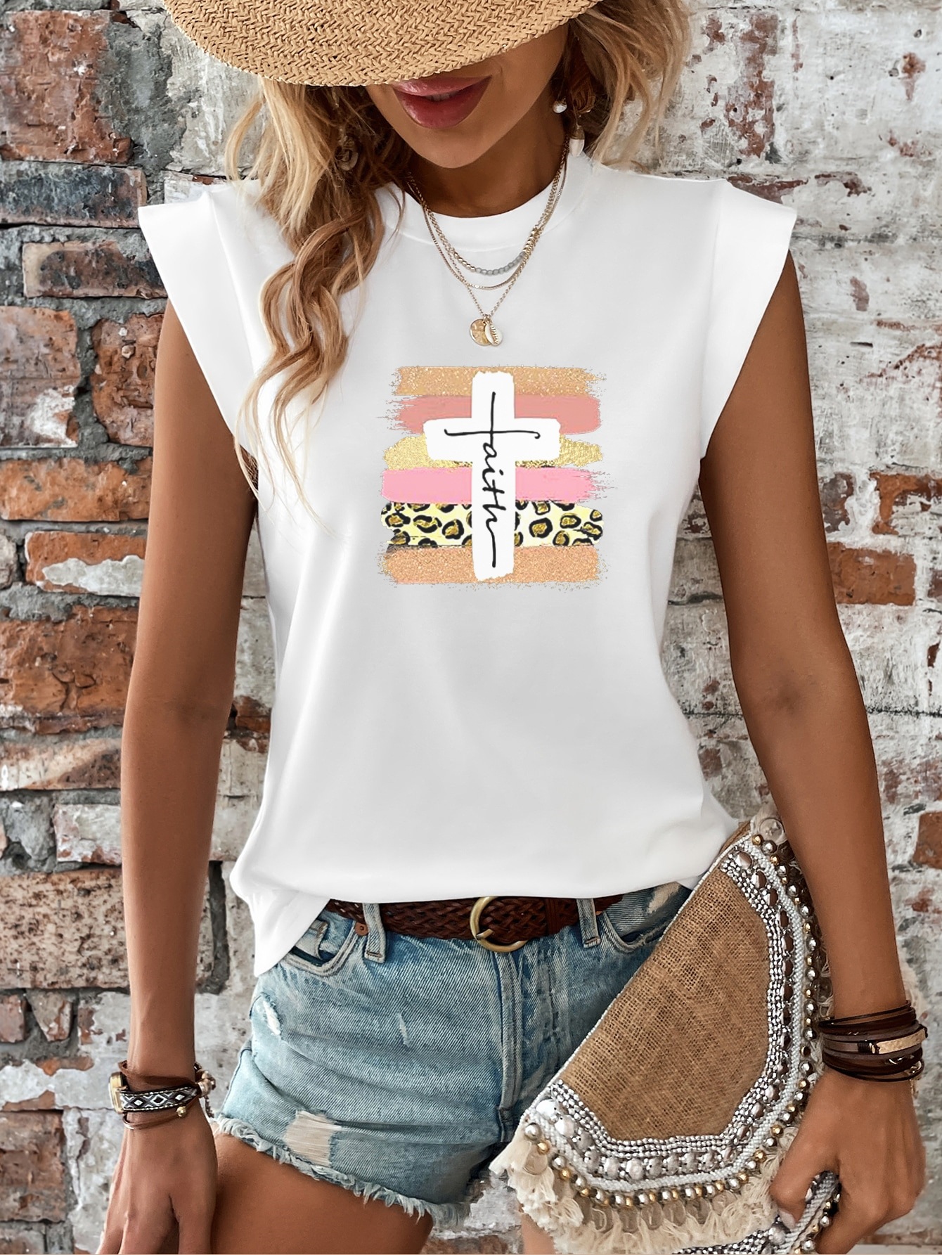 tops t shirt women clothes woman top Women USA Flag Printed American Flag Sleeveless Top Crew Neck Spandex Polyester Casual Letter Print SIZE S-2XL T-