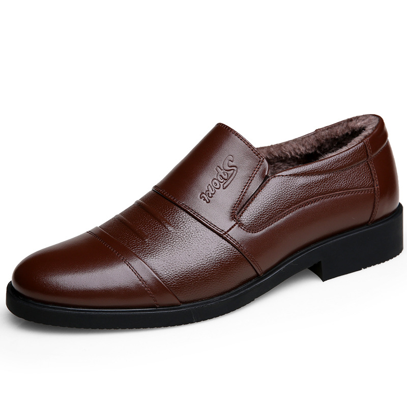 Men's leather casual shoes business velvet warm cotton leather shoes men's cotton shoes dad shoes with or without cotton