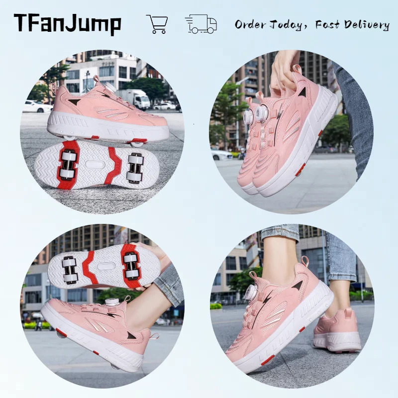 Deformation Roller Skates Shoes Double Row 4-Wheel Skates Roller Shoes with Wheels Dual-Purpose Roller Sneakers Skateboard Shoes 240701