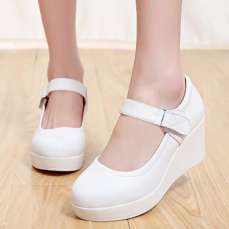 Small Big Size 33-43 Shallow Thick Bottom Genuine Leather Shoes Platform Pumps Fall Womens High Heels Wedges Shoes Office 250228 - view 3