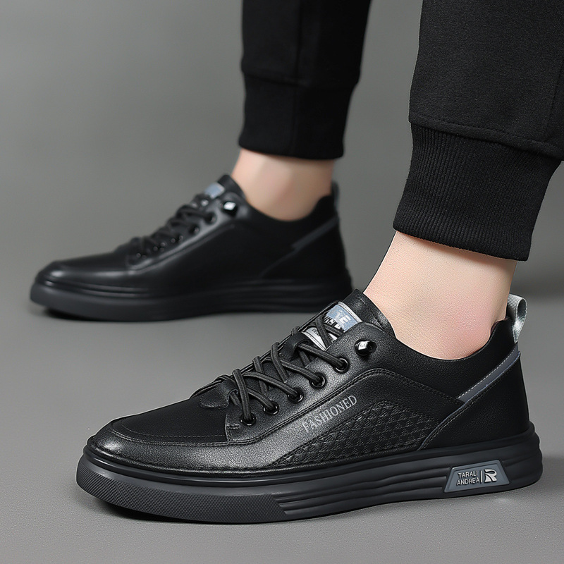 Men's Sneakers Genuine Leather 2024 Trend New Korean Version Round Toe Versatile Little White Shoes Anti-slip, wear-resistant, breathable casual 