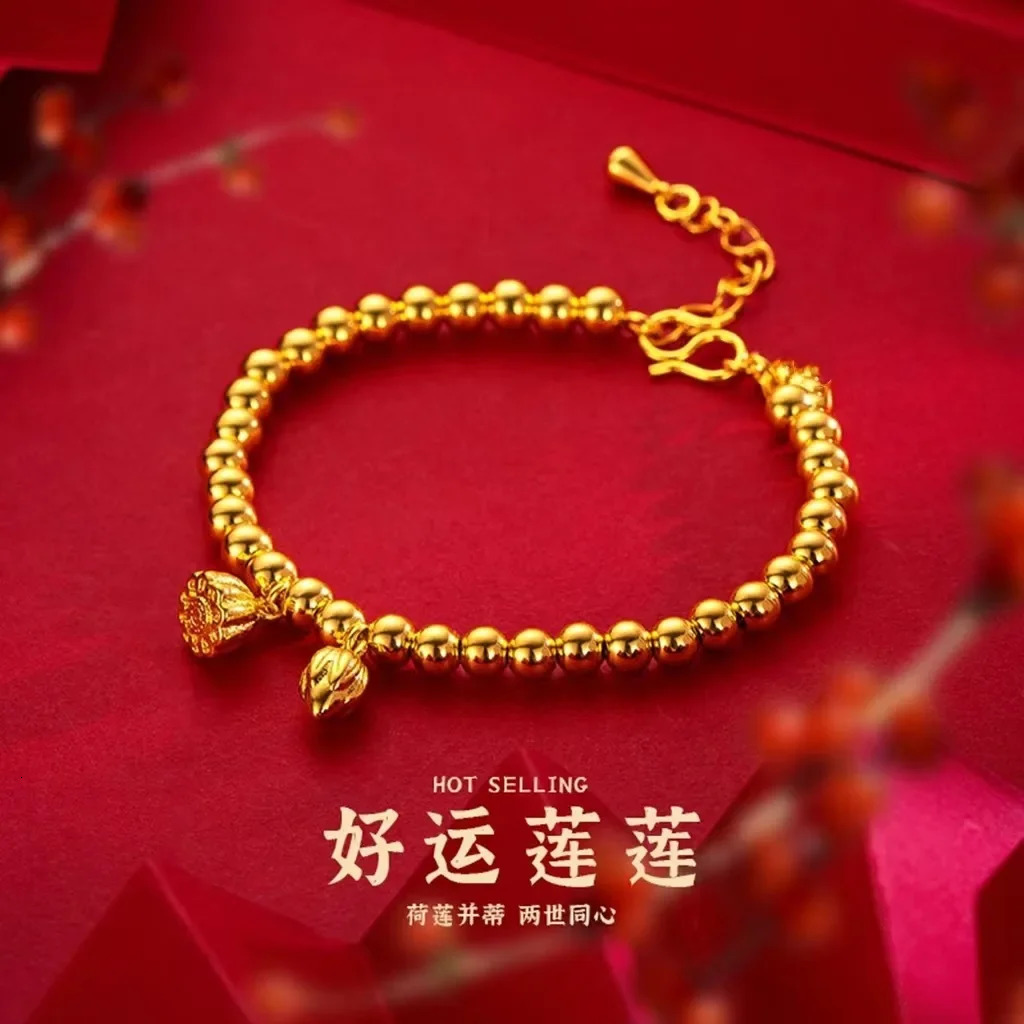 real alluvial gold Womens Good Luck Lotus Bracelet 240626
