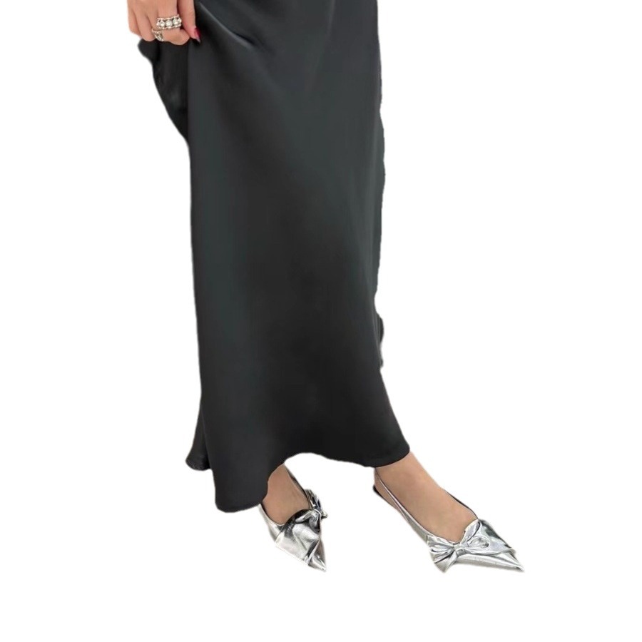 2024 spring summer new bow french slingback strap, pointed toe heels, toe sandals women Sliver