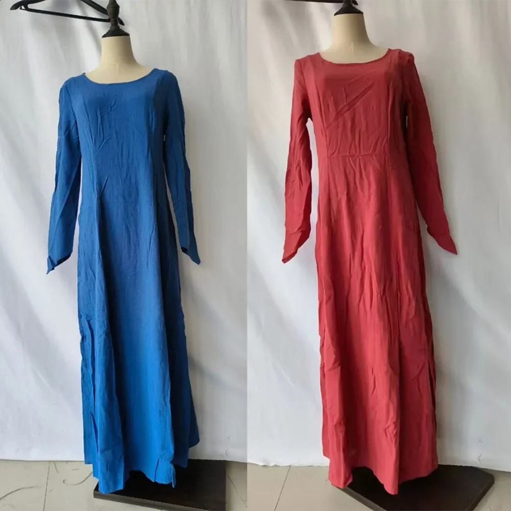 Women Medieval Victorian Solid Color Retro Dress Carnival Party Masquerade Costume O-neck Long-sleeved High-waisted French Dress 240701