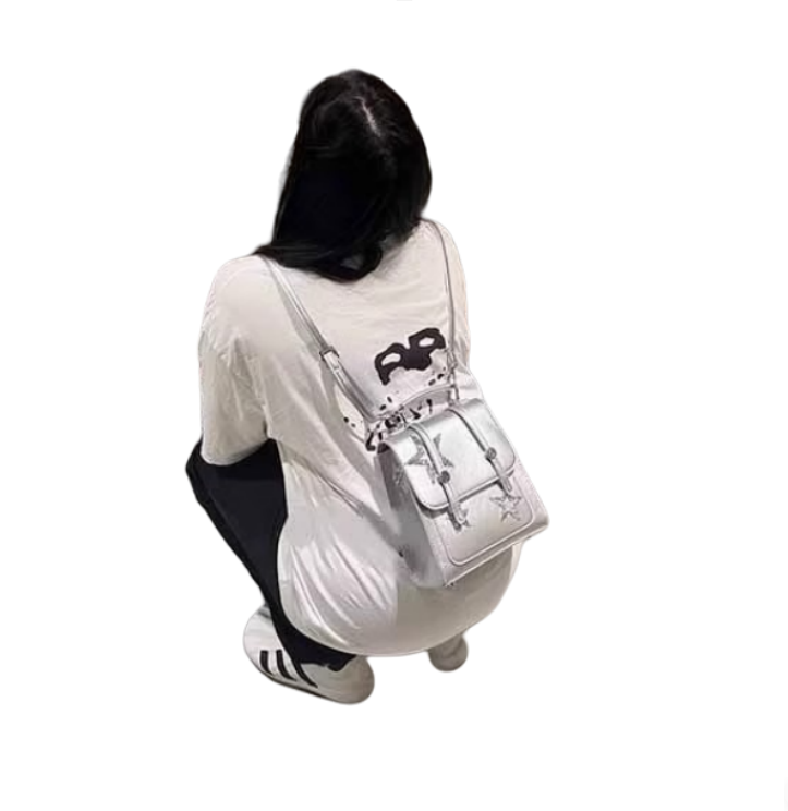 Fashionable ladies and socialites shining stars silver temperament minimalist backpack Korean version niche fashion casual backpack versatile