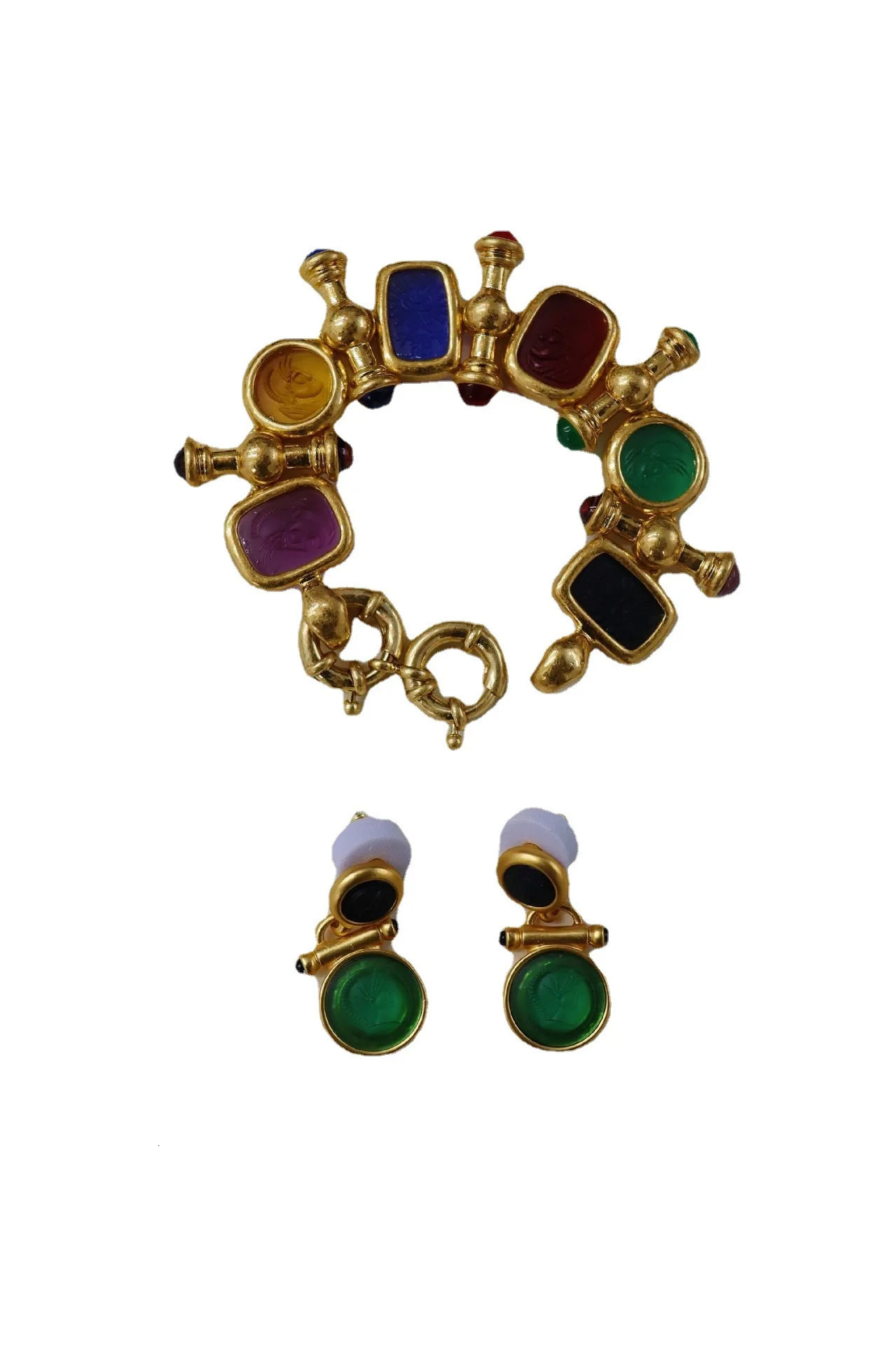 Vintage Antique Jewelry Glazed Cameo Enamel Gorgeous High-end Bracelets Plating Old Craftsmanship Production Wholesale 240625