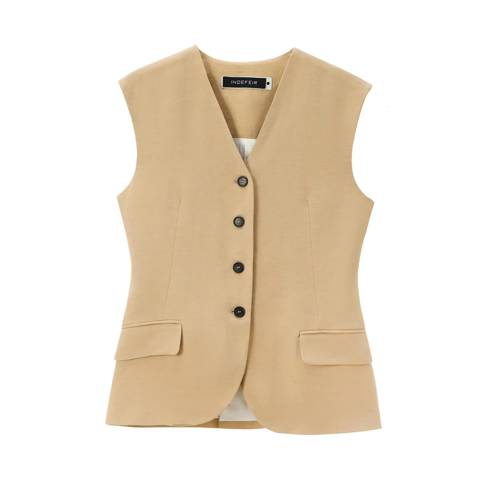 Two Piece Sets Womens Vest Blazers Pant Suit Khaki Jackets Sleeveless Outwear inszartrafz Summer With Button Tops Woman 240627