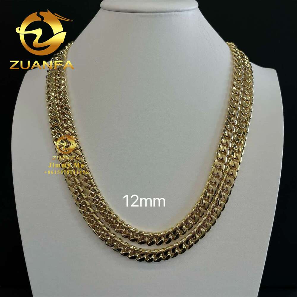 Popular 10Mm 12Mm Au750 Real Solid Yellow Gold Iced Out Hip Hop Jewelry Man Miami Cuban Plain Chain