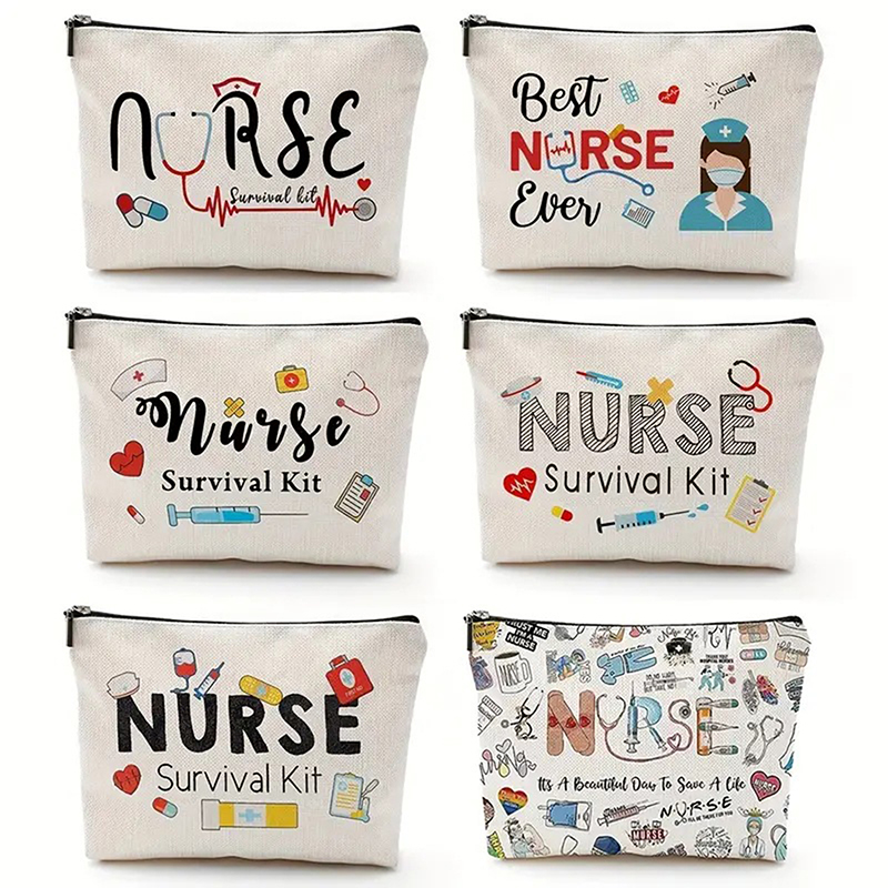 Cartoon Print Canvas Makeup Clutch Toiletries Organize Zipper Travel Wash Pouch Cosmetic Bag Female Make Up Bags