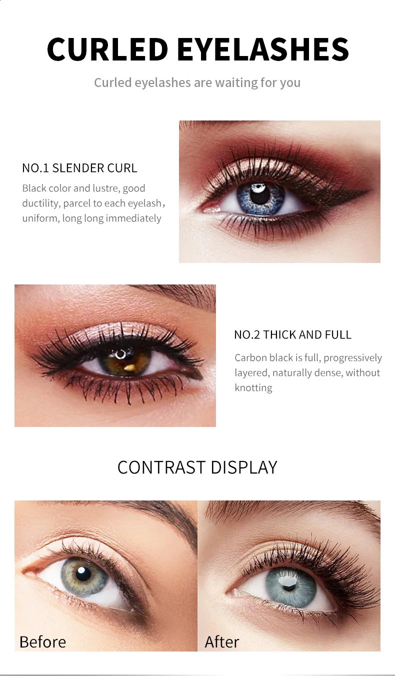 QIC Double Effect 4D Mascara 2 Brush Heads Waterproof Long Curl Natural Thick Eyelash 2in1 Eye Black Mascara 240701