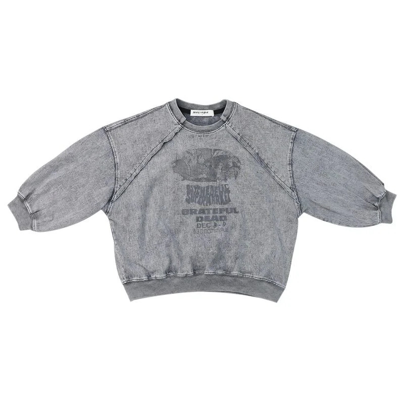 Boys Summer Autumn Sweatshirt Jeans Two-piece Sets Korean Style Streetwear Personalized Washable Old Round Neck Cowboy Pant Set 240701