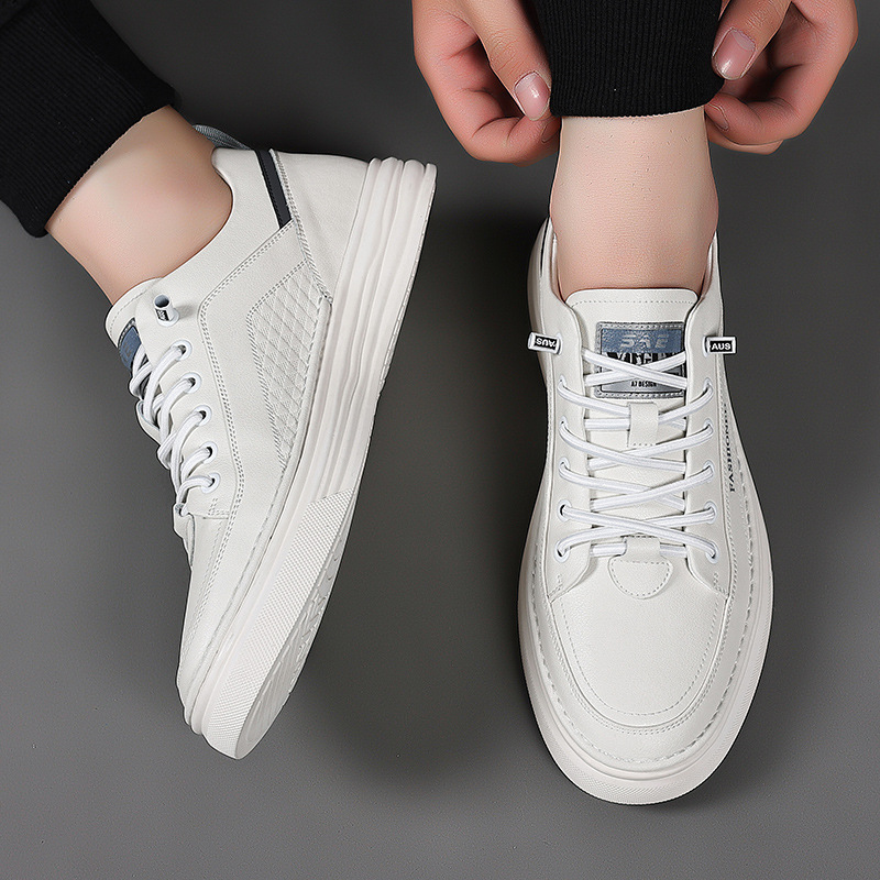 Men's Sneakers Genuine Leather 2024 Trend New Korean Version Round Toe Versatile Little White Shoes Anti-slip, wear-resistant, breathable casual 