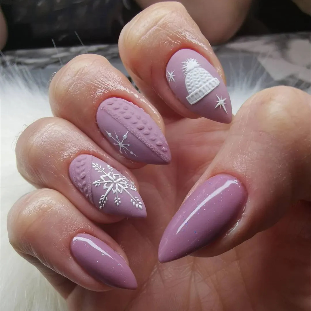 1pc Christmas Knit Effect 5D Nail Sticker Knitted Sweater Snowflake Slider Stickers Adhesive Decals Engraved Nail Art Decoration 240701