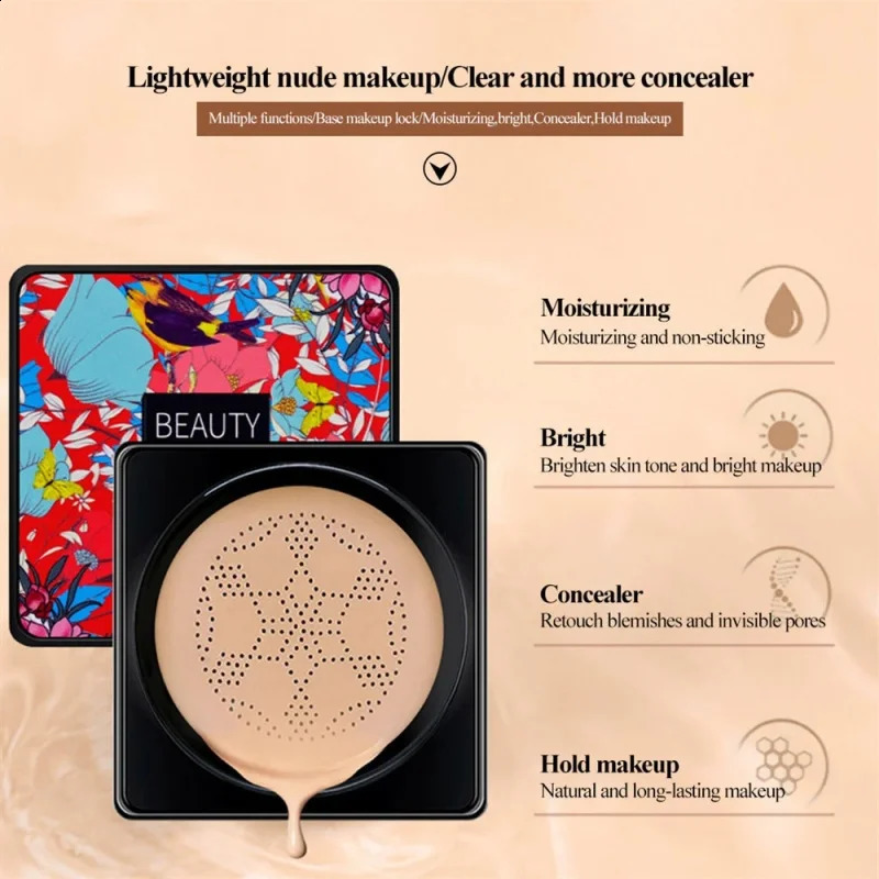 BB Cream Mushroom Head Air Cushion With Powder Puff Concealer CC Cream Moisturizing Brightening Foundation Base Makeup Cosmetics 240701