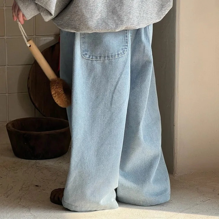 Children Clothing Spring Summer Fashion Korean Style Straight Leg Jeans for Girls Kids Casual Full Length Denim Pants 240701