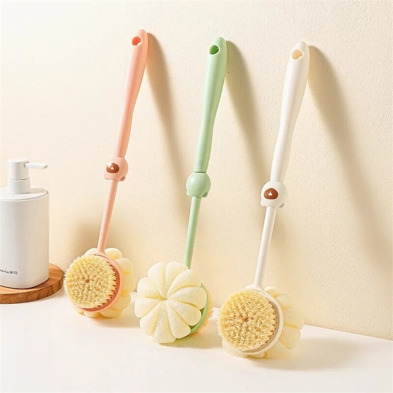 Sided Shower Body Brush Silicone Long Handle Bathroom Wash Brush Bathing Massage Back Body Exfoliating Brush Bath Supplies 240701