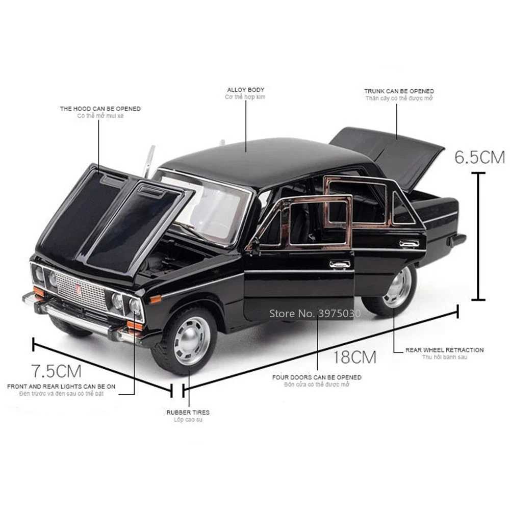 Diecast Model Cars 1/24 LADA 2106 Alloy Scale Car Model Diecast Vehicles Car Toys with Sound and Light Toys Collection for Boys Birthday Gift Kid