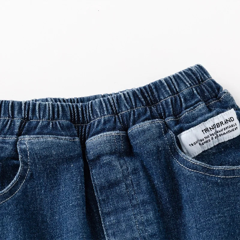 Autumn Children Boys Denim Pants Cotton Solid Elastic Waist Babies Boys Trousers Pocket Sticker Versatile Infant Boys Jeans 240701