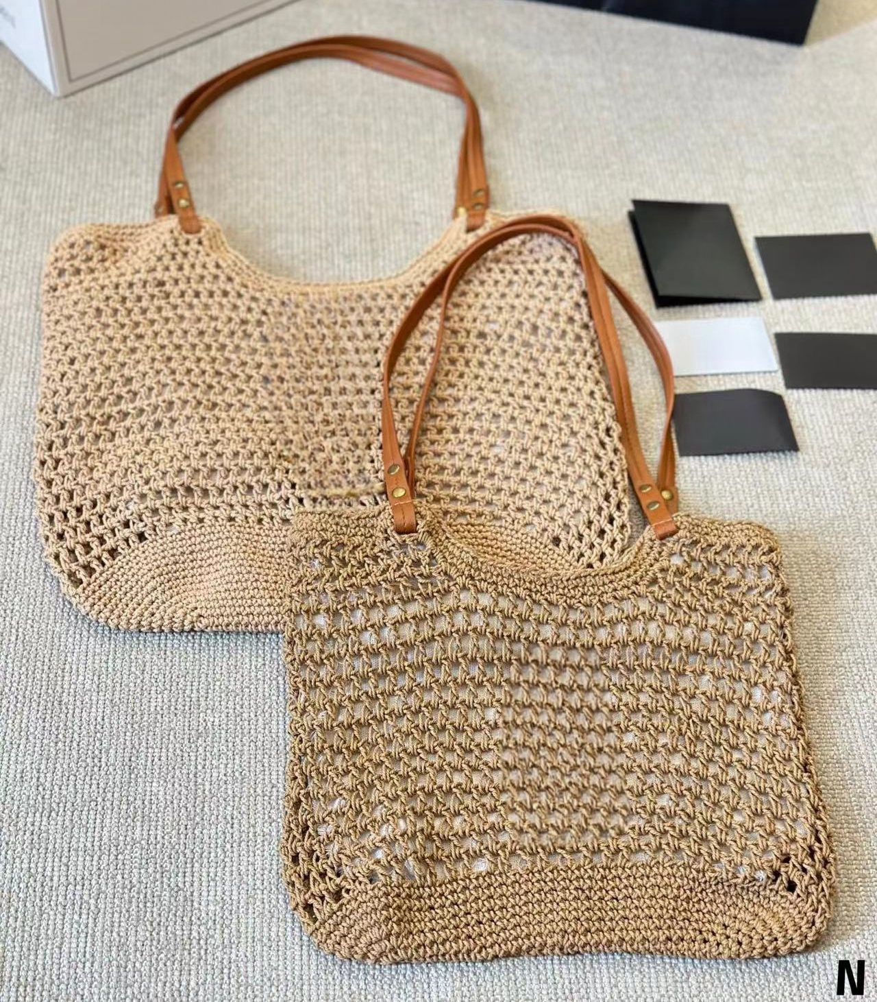 Fashion Designer Letter Pattern Beach Handbags Grass Woven Bags Large Capacity Tote Bag 26585