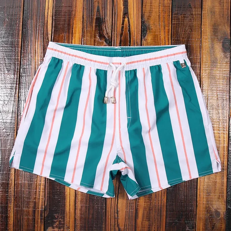 Mens clothing 2023 beach pants mens beach vacation white striped shorts hot spring swim pants lining 240701