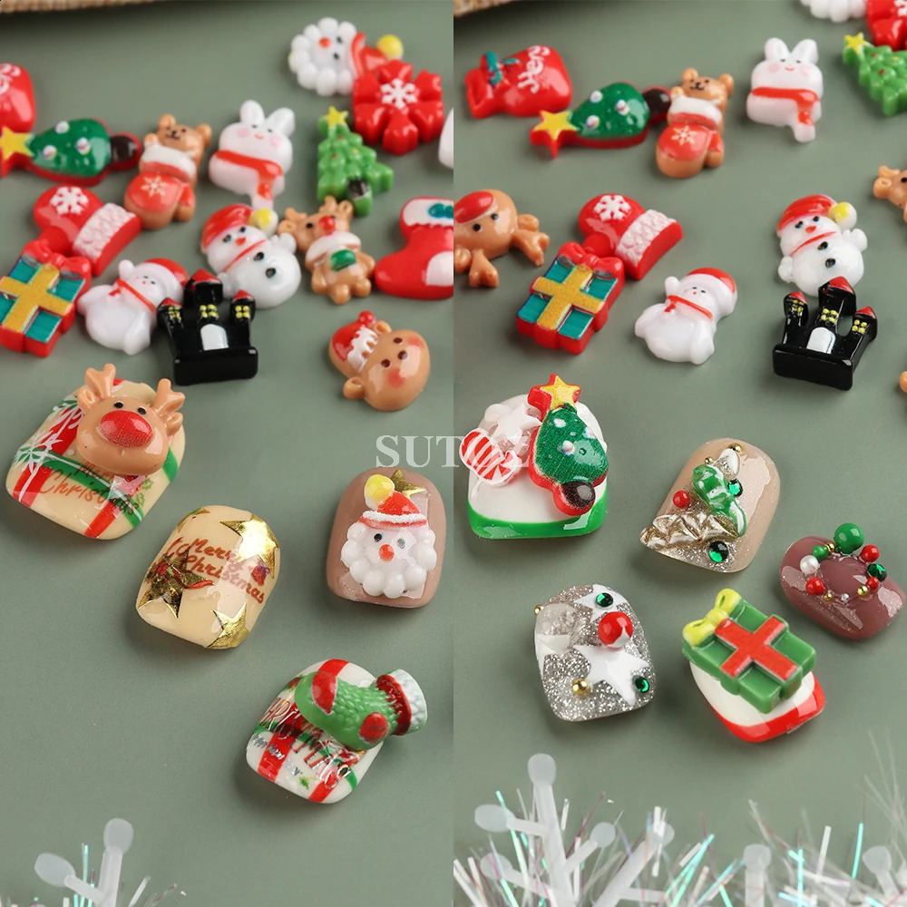 3D Christmas Nail Charms Cartoon Santa Claus Elk Tree Deer Decorations for Nails Resin Rhinestones Kawaii Accessories P-ASD01 240701