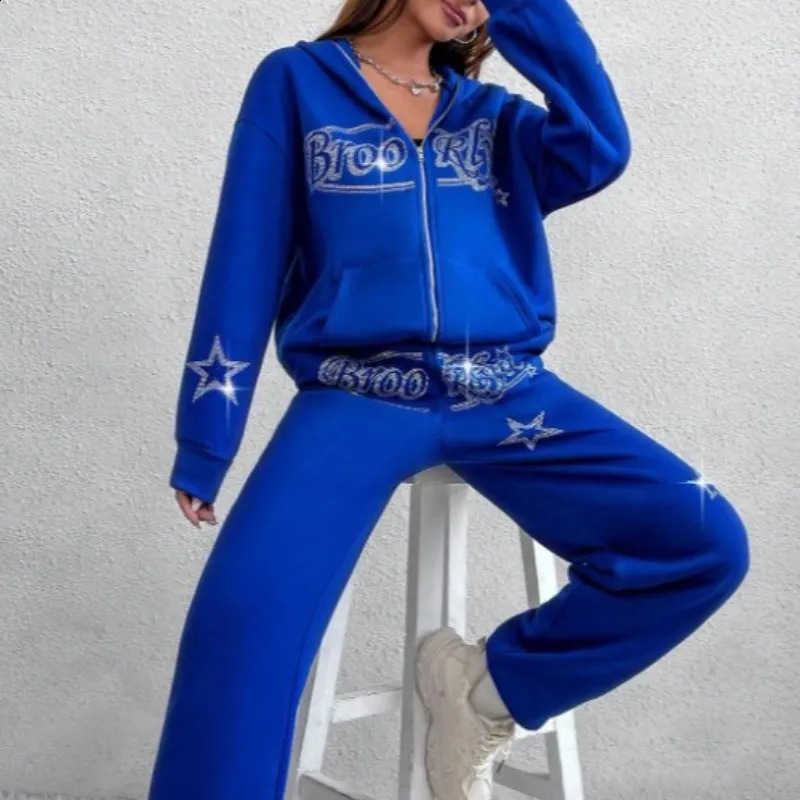 Diamond Print Hoodie Hip-hop Retro Streetwear Y2K Clothing Fashion Rhinestone zipper Womens Jacket Top Mens Hooded Sweatshirt 240701