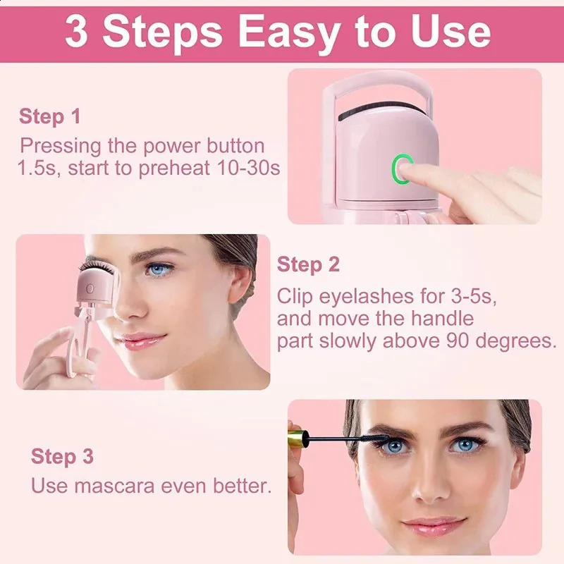 Heated Eyelash Curler Electric 2-Level Temperature Control Long-lasting Curling and Shaping Portable Rechargeable Eyelash Curler 240701