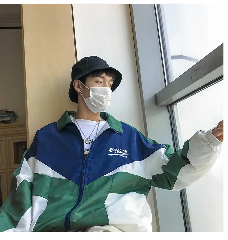 Varsity Thin Jacket Men Women Harajuku Casual Color-block Baggy Coat High Street Patchwork Lapel Track Top Spring Couple Outwear 240701