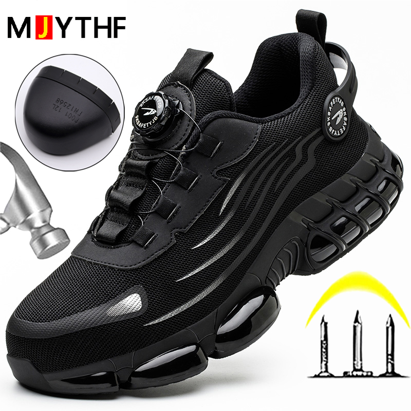 Designer Shoes Rotating Button New Safety Shoes Men Anti-Smash Anti-Puncture Work Shoes Fashion Men Sport Shoes Security Protective Boots Men Casual S