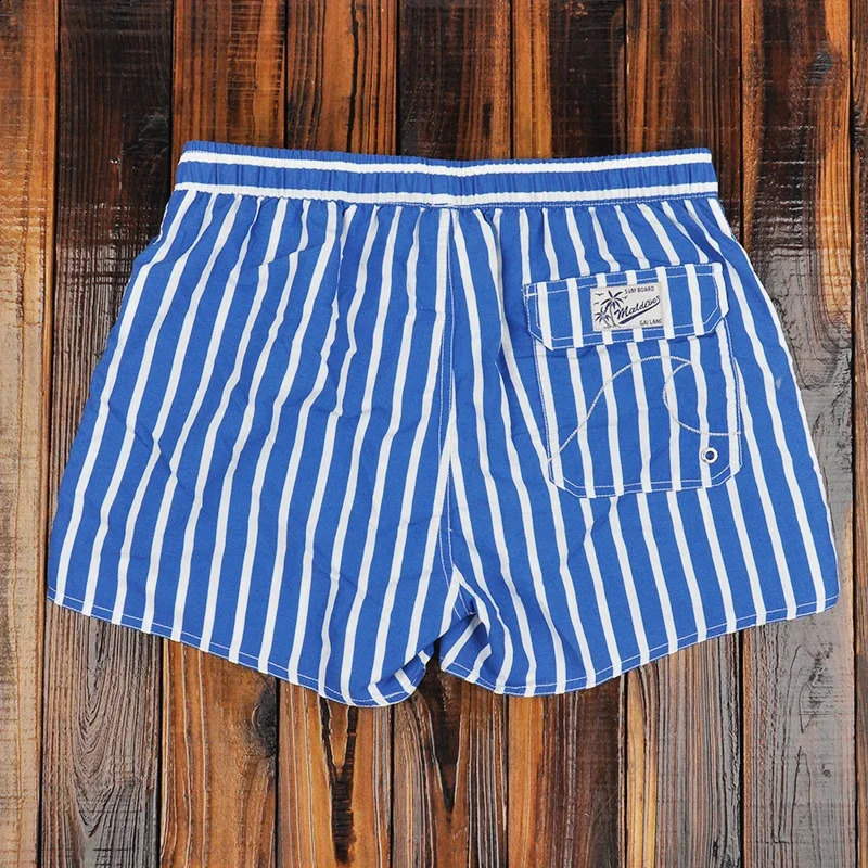 Mens clothing 2023 beach pants mens beach vacation white striped shorts hot spring swim pants lining 240701