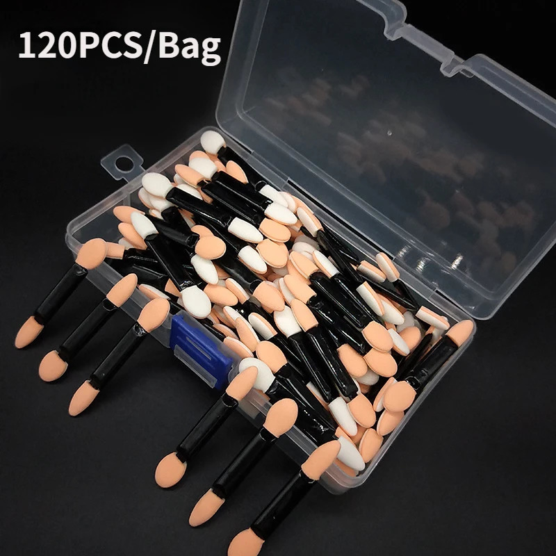 Cuttte 120PCS Disposable Dual Sides Eye Shadow Sponge Applicators with Container Length Eyeshadow Brushes Makeup Applicator 240701
