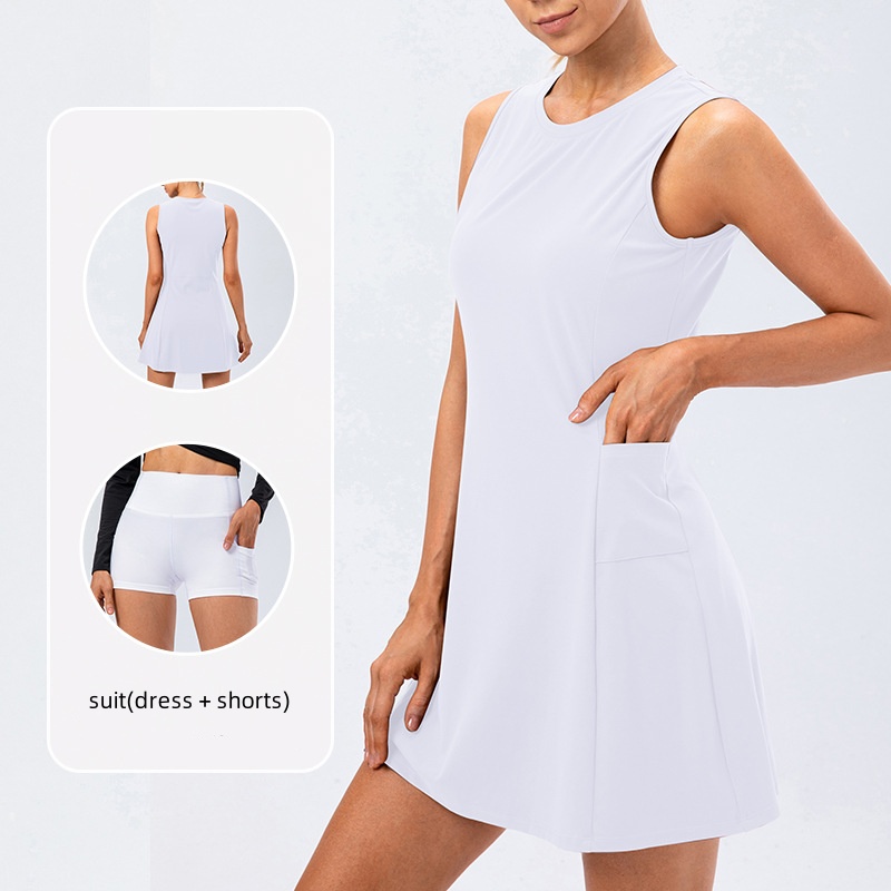 L-12132 Tennis Dress Suit 2 piece Set Yoga Fitness Breathable Anti-slip Casual Golf Sports Dress with Short sets