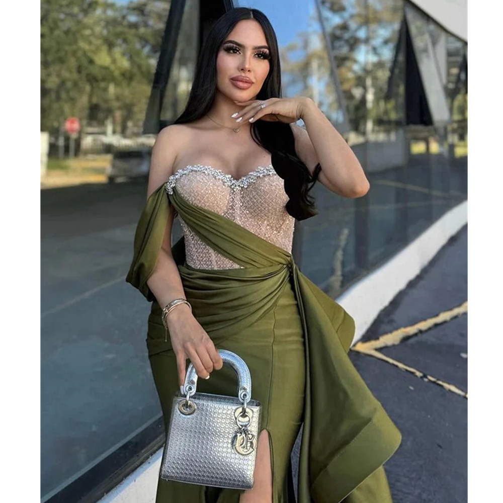 2024 Evening Dress Sexy Beaded Birthday Party Gowns Strapless High Slit African Nigeria Mermaid Robe De Soiree Custom Made Plus Size 6660312