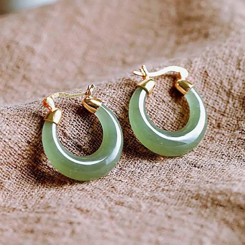 Natural White Jade Crescent Hoop Earrings Women Fine Jewelry Genuine Hetian Jades Nephrite Crescent Moon Dangle Earring 240701