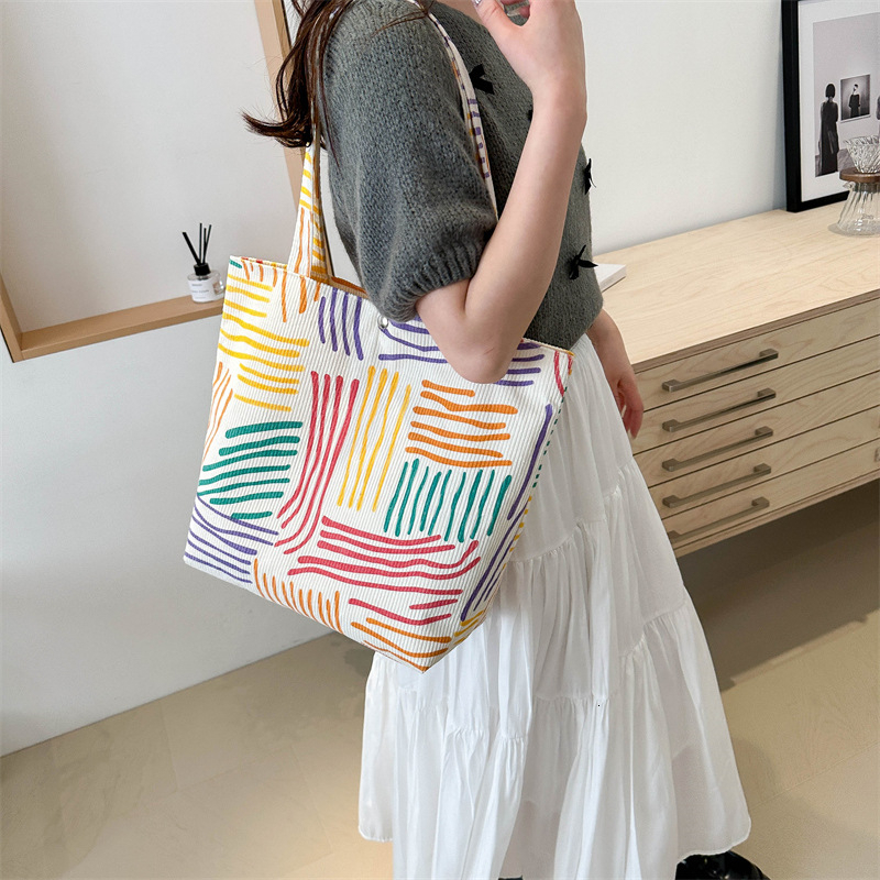 Handbag for Women Shopper Multicolored Stripes Tote Bag Designer Large Capacity Canvas Student Shopping Bags ddmymoon