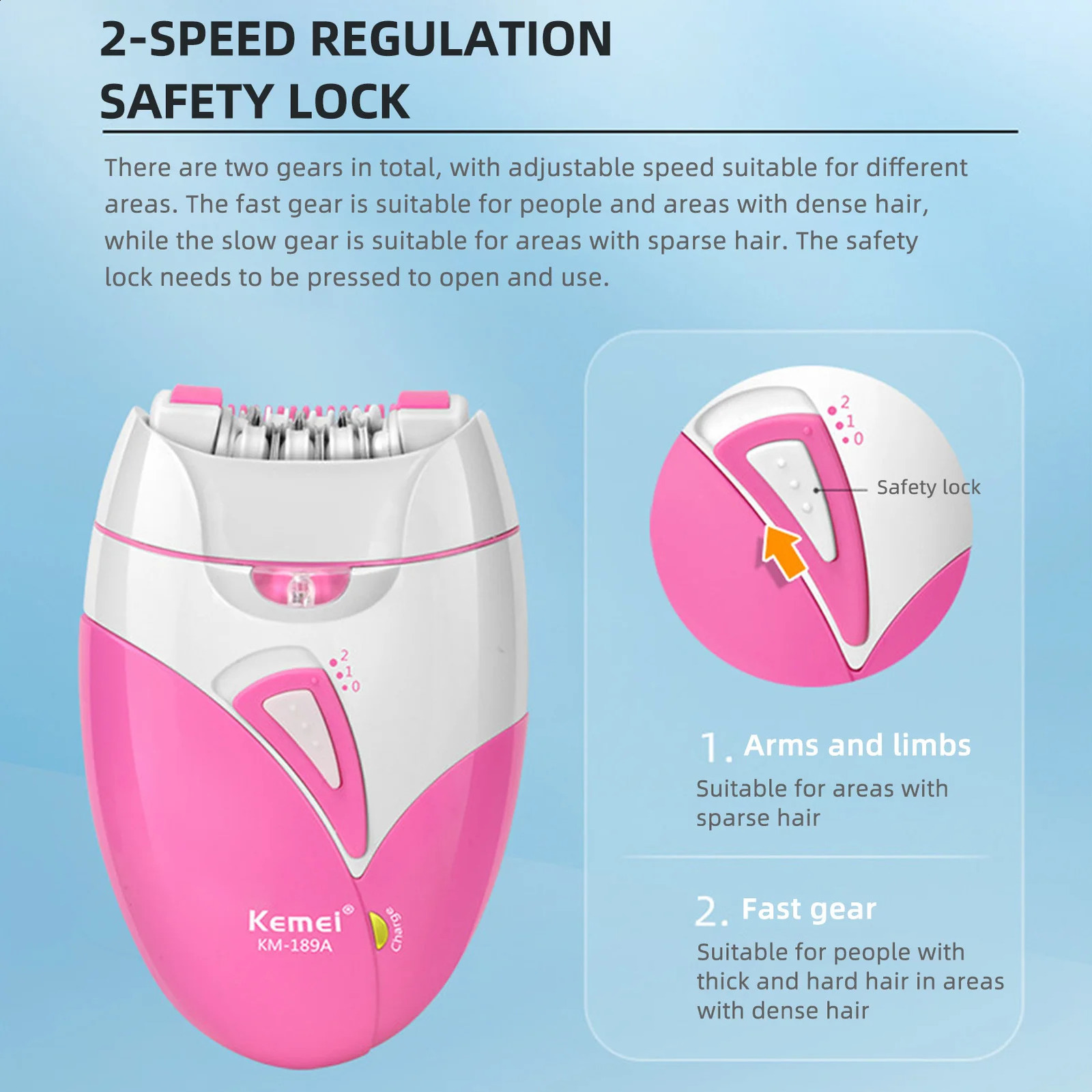 Handheld Electric Epilator Skin Hair r 2 Levels Adjustable Safe Blade Shaver USB Rechargeable Women Face Body 240701