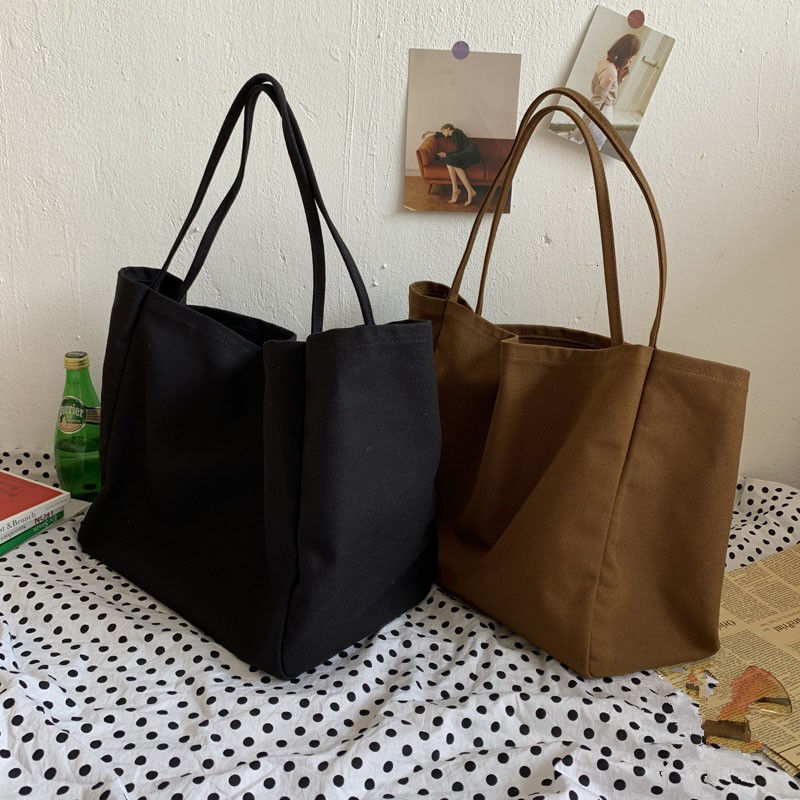 Simple Canvas Tote Women Large Capacity Handle Solid Color Shoulder Bag Designer Shopping Handbag Reusable Girls Totes ddmymoon