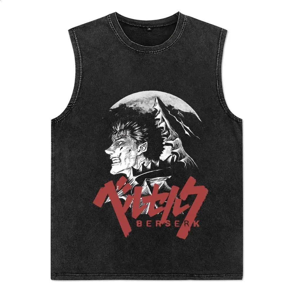Summer Men Vintage Streetwear Sleeveless T-Shirts Cotton Tops Tees Washed Anime Casual Tops Harajuku Fashion Oversize Tank Top 240701