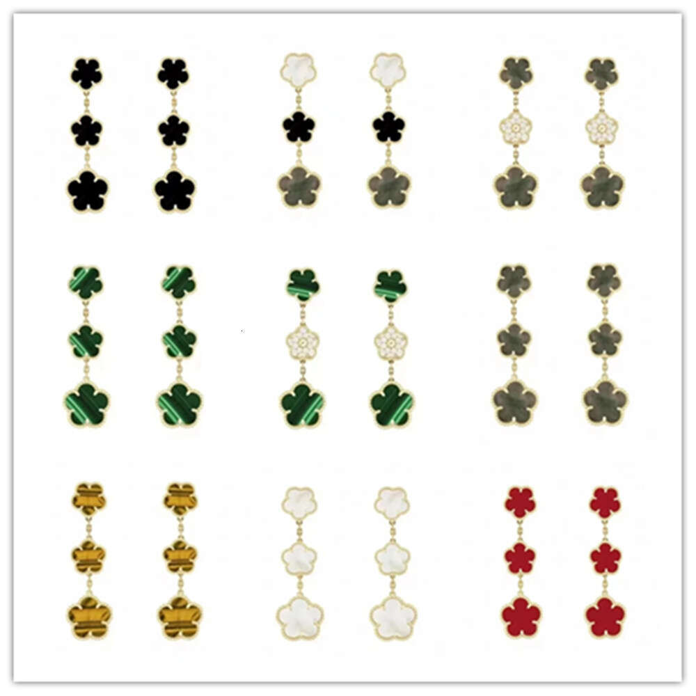 Four leaf clover earrings fashion lady jewelry brand designer clover earrings women natural agate white fritillary inlaid diamond not allergic to sier needles
