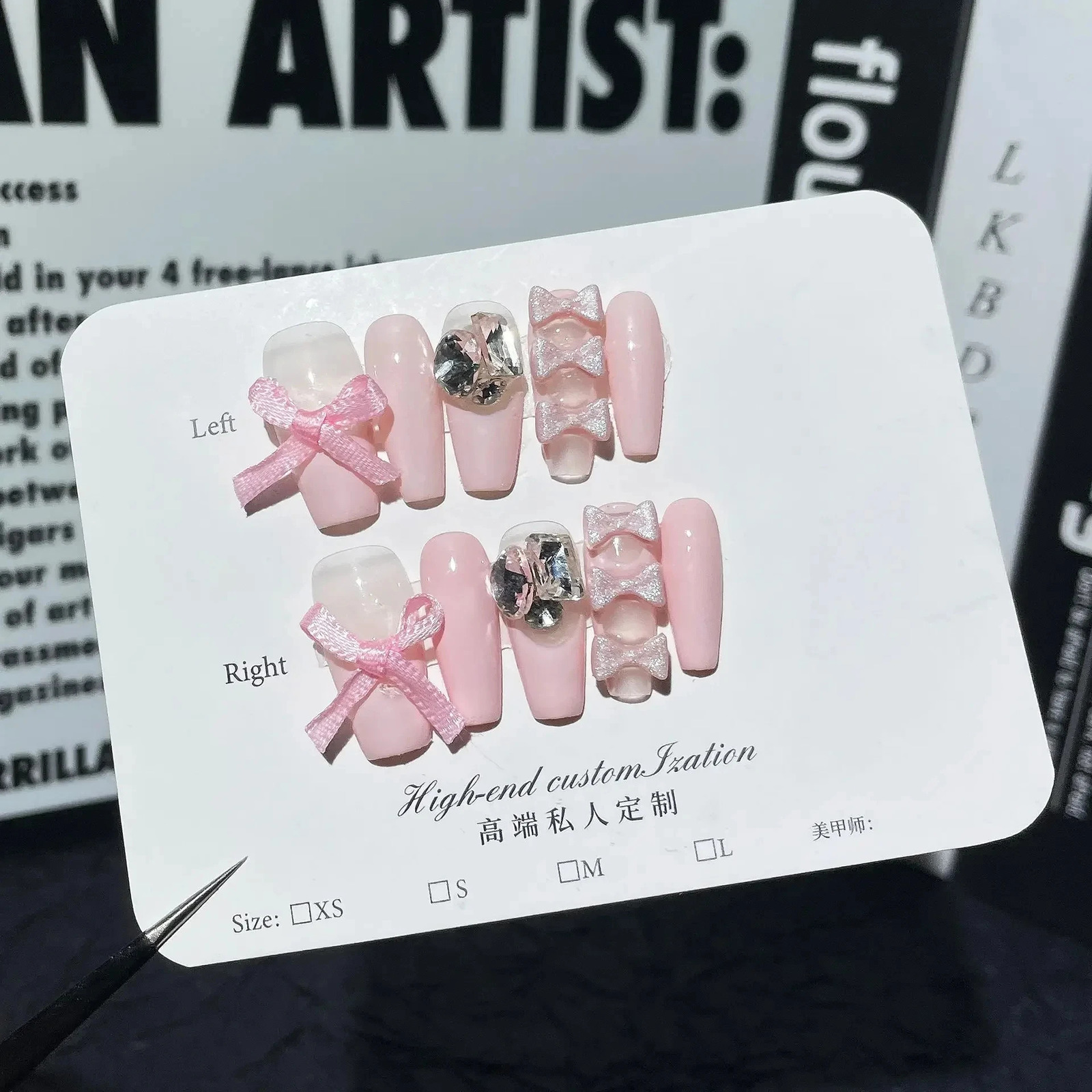 10pcs Handmade Anime Fake Press On Nails Professional Full Cover Japanese Decorated Manicuree With Bow Tie Wearable Nail Art Tip 240701