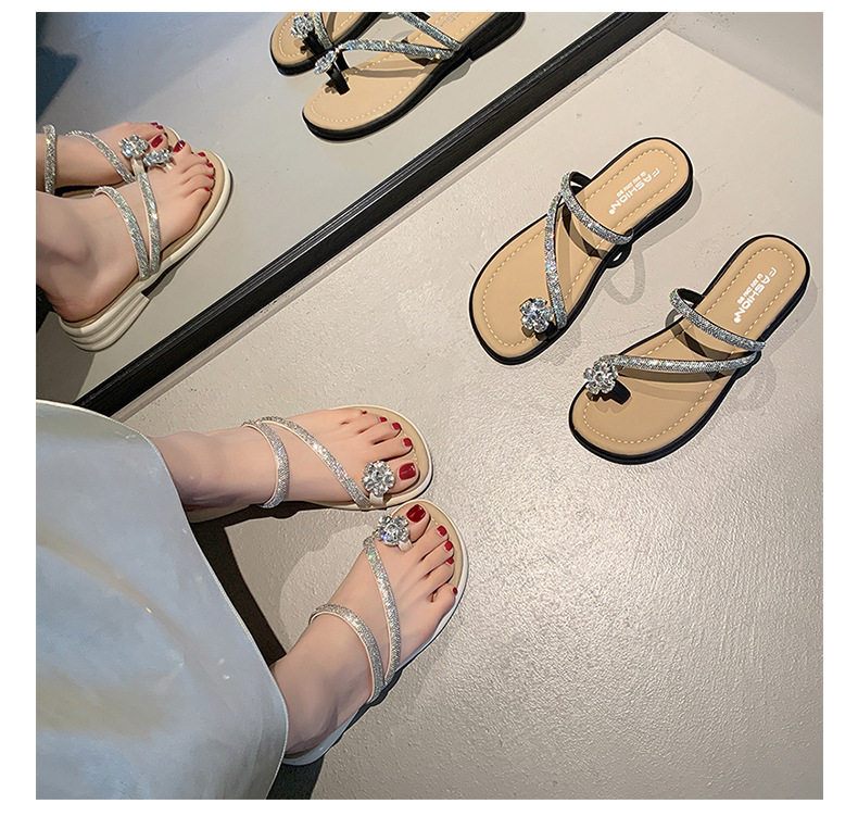 Bright diamond low-heeled sandals women's summer wear 2024 new versatile skirt slippers