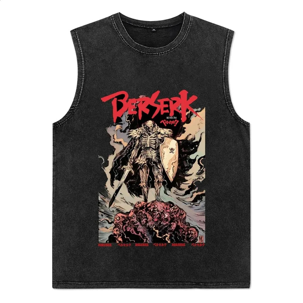 Summer Men Vintage Streetwear Sleeveless T-Shirts Cotton Tops Tees Washed Anime Casual Tops Harajuku Fashion Oversize Tank Top 240701