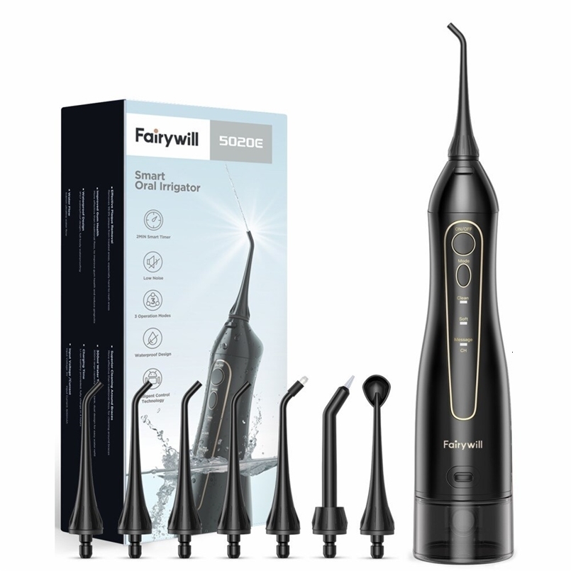 Fairywill Water Flossers Oral Irrigator Rechargeable Portable Dental 3 Modes Water Teeth 300ML Waterproof Teeth Cleaner 240701