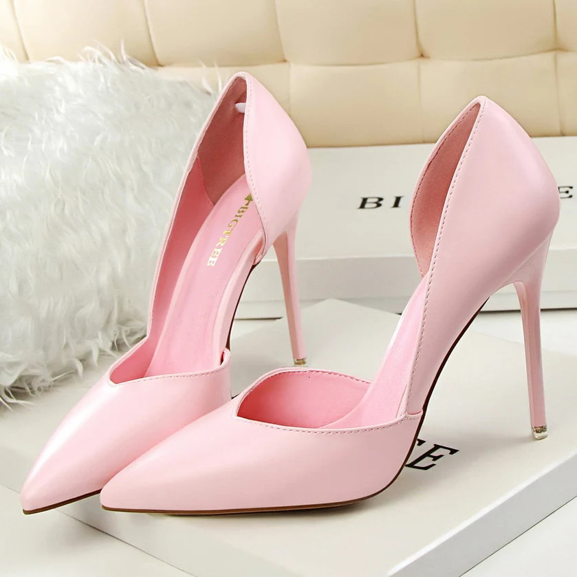 Women 10.5cm High Heels Leather Pumps Escarpins Elegant Sweet Yellow Pink Stiletto Wedding Heels Lady Quality Party Shoes 240701