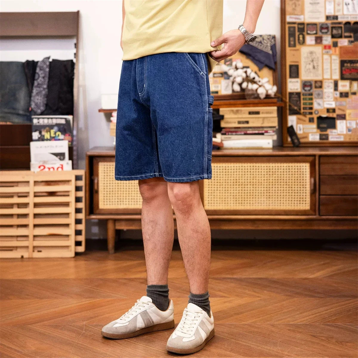 Red Tornado Denim Carpenter Short Retro Workwear Style Mens Painter Jean Shorts 240626