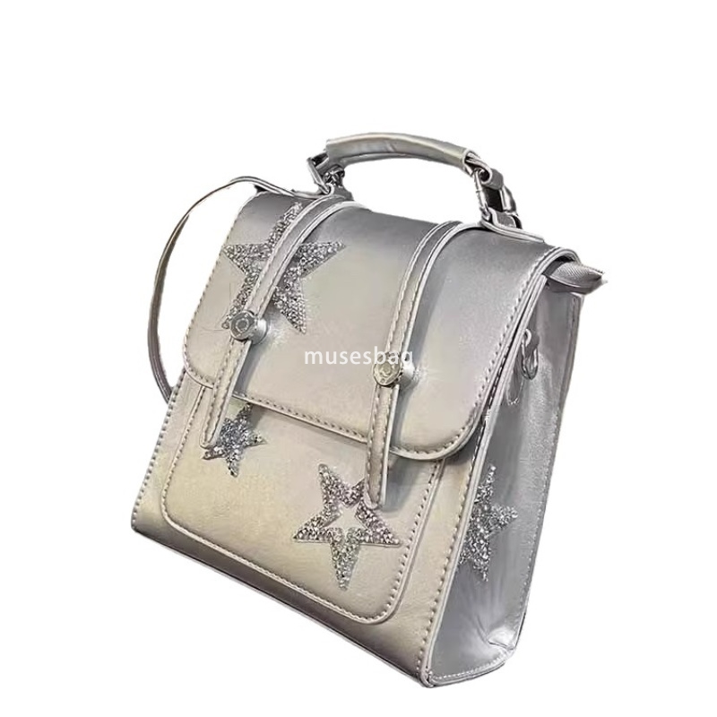 Fashionable ladies and socialites shining stars silver temperament minimalist backpack Korean version niche fashion casual backpack versatile
