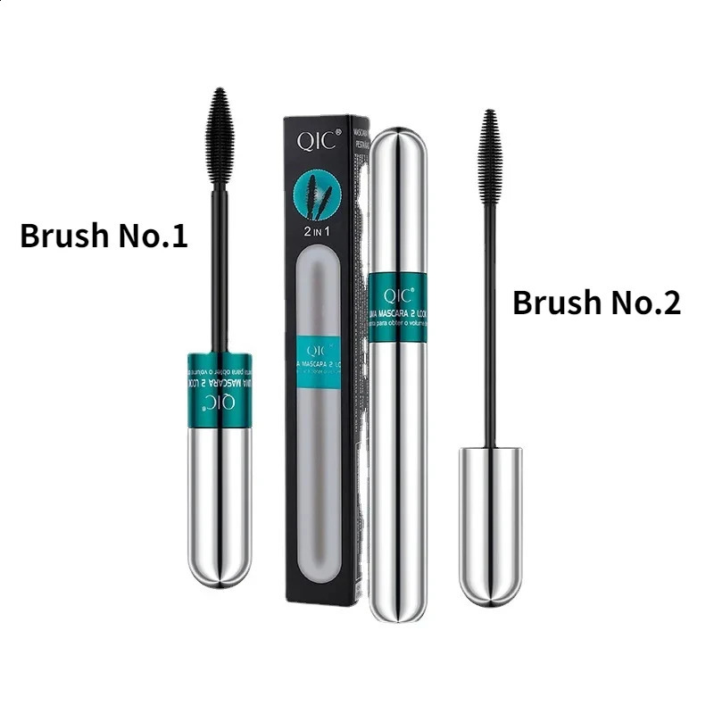 QIC Double Effect 4D Mascara 2 Brush Heads Waterproof Long Curl Natural Thick Eyelash 2in1 Eye Black Mascara 240701